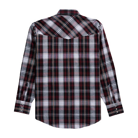 Ely Cattleman Textured Plaid Mens Long Sleeve Western Shirt, X-large, Red