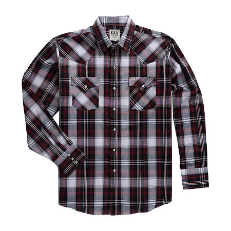 Ely Cattleman Textured Plaid Mens Long Sleeve Western Shirt, X-large, Red