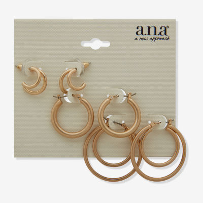a.n.a Gold Tone Gold Tone 3 Pair Earring Set