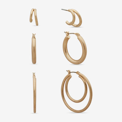 a.n.a Gold Tone Gold Tone 3 Pair Earring Set