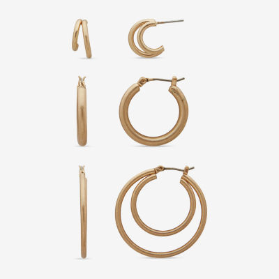 a.n.a Gold Tone Gold Tone 3 Pair Earring Set