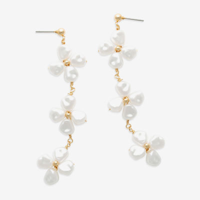Bijoux Bar Gold Tone Simulated Pearl Flower Drop Earrings