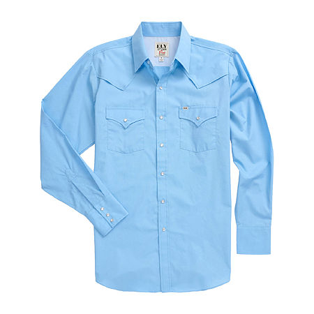 Ely Cattleman Outdoor Tall Mens Long Sleeve Western Shirt, X-large Tall, Blue