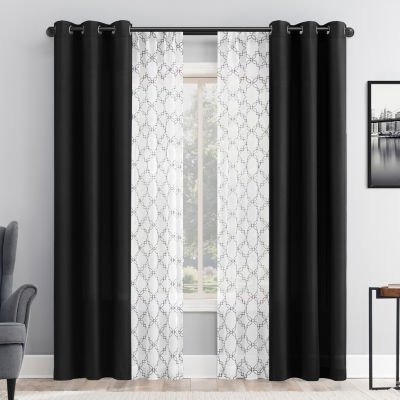 No 918 Harmon Embroidered Grommet Top Light-Filtering Set of 4 Curtain Panels