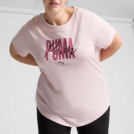 PUMA Live In Collection Plus Womens Crew Neck Short Sleeve Graphic T-Shirt, 1x, Pink