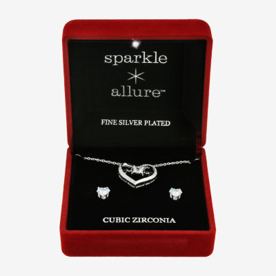 Sparkle Allure Mom Womens Cubic Zirconia Pure Silver Over Brass Heart 2-pc. Jewelry Set