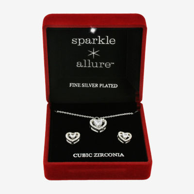 Sparkle Allure Womens Cubic Zirconia Pure Silver Over Brass Heart 2-pc. Jewelry Set