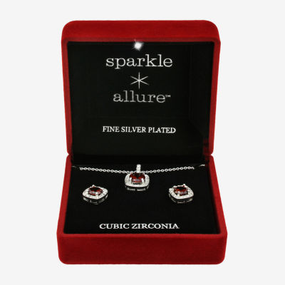 Sparkle Allure Womens Red Cubic Zirconia Pure Silver Over Brass Square 2-pc. Jewelry Set