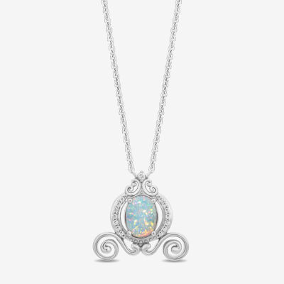 Enchanted Disney Fine Jewelry Cinderella (I2,I) Womens 1/10 CT. T.W. Lab Created White Opal Sterling Silver Oval 18 Inch Pendant Necklace