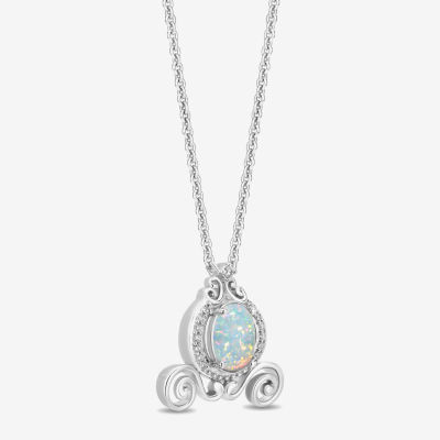 Enchanted Disney Fine Jewelry Cinderella (I2,I) Womens 1/10 CT. T.W. Lab Created White Opal Sterling Silver Oval 18 Inch Pendant Necklace
