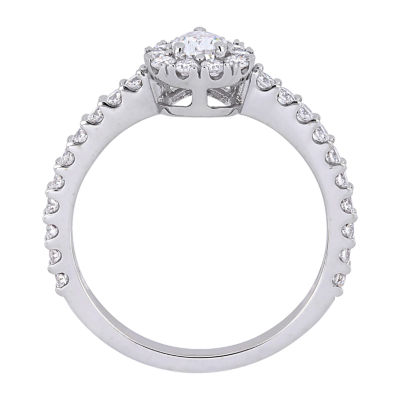 Womens 1 CT. T.W. Natural White Diamond 14K White Gold Pear Engagement Ring