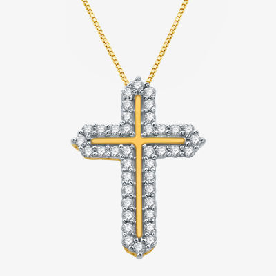 Womens 1/ CT. T.W. Natural Diamond 10K Gold Cross Pendant Necklace