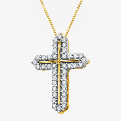 Womens 1/ CT. T.W. Natural Diamond 10K Gold Cross Pendant Necklace