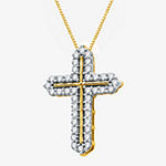 Womens 1/4 CT. T.W. Mined Diamond 10K Gold Cross Pendant Necklace