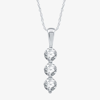 3-Stone Linear (H-I / I1) Womens 1 1/4 CT. T.W. Lab Grown White Diamond 10K White Gold 18 Inch Pendant Necklace