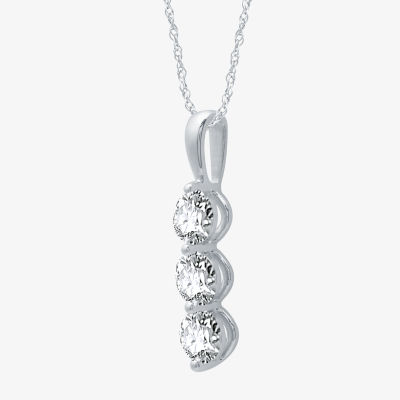 3-Stone Linear (H-I / I1) Womens 1 1/4 CT. T.W. Lab Grown Diamond 10K White Gold Pendant Necklace