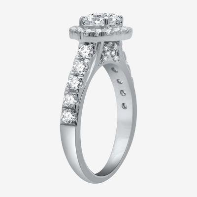 Signature By Modern Bride (H-I / I1) Womens 2 1/4 CT. T.W. Lab Grown White Diamond 10K White Gold Side Stone Halo Bridal Set