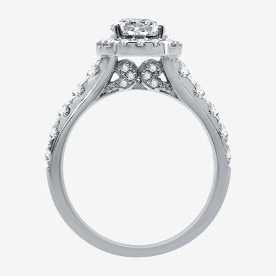 Signature By Modern Bride (H-I / I1) Womens 2 1/4 CT. T.W. Lab Grown White Diamond 10K White Gold Side Stone Halo Bridal Set