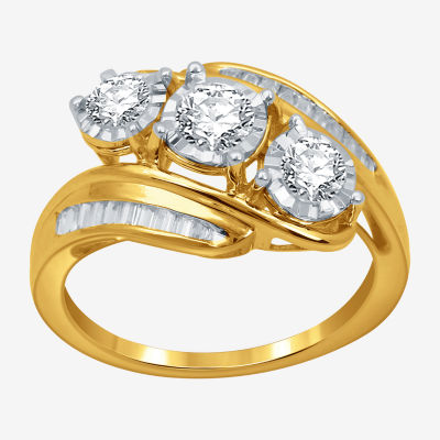 Love Lives Forever Womens 1 CT. T.W. Natural White Diamond 10K Gold 3-Stone Engagement Ring