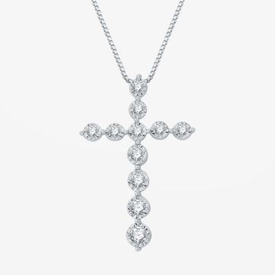 H-I / I1) Womens 1 CT. T.W. Lab Grown White Diamond Sterling Silver Cross Pendant Necklace