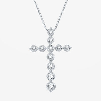 (H-I / I1) Womens 1/4 CT. T.W. Lab Grown White Diamond Sterling Silver Cross 18 Inch Pendant Necklace