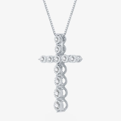 H-I / I1) Womens 1 CT. T.W. Lab Grown White Diamond Sterling Silver Cross Pendant Necklaces