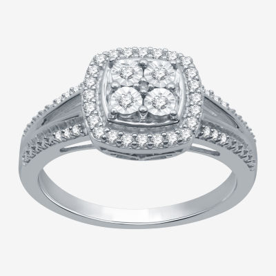 (H-I / I1) Womens 1/4 CT. T.W. Lab Grown Diamond Sterling Silver Halo Cocktail Ring