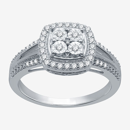 (H-I / I1) Womens 1/4 CT. T.W. Lab Grown Diamond Sterling Silver Halo Cocktail Ring, 6