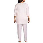 Liz Claiborne Womens Plus V-Neck Long Sleeve 2-pc. Pant Pajama Set