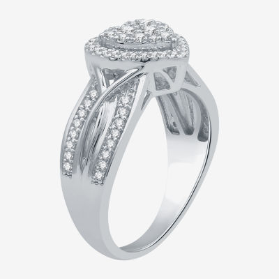 I Said Yes (H-I / I1) Womens 1/2 CT. T.W. Lab Grown White Diamond Sterling Silver Heart Side Stone Halo Engagement Ring