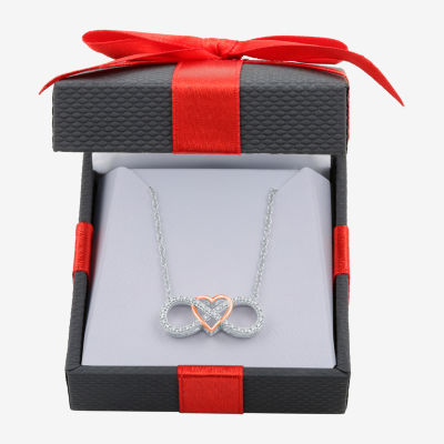 Yes, Please! Womens 1/10 CT. T.W. Natural Diamond 14K Rose Gold Over Silver Heart Infinity 16 1/2 Inch Pendant Necklace
