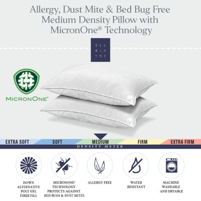 Ella Jayne MicronOne Dust Mite, Bedbug, Allergen-Free Down Alternative Pillow, Medium Density, Set of 2