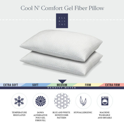 Ella Jayne Cool N' Comfort Medium Density Gel Fiber Pillow with CoolMax Technology, for All Sleep Positions, Set of 2