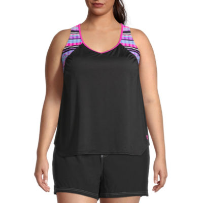 ZeroXposur Striped Blouson Swimsuit Top Plus