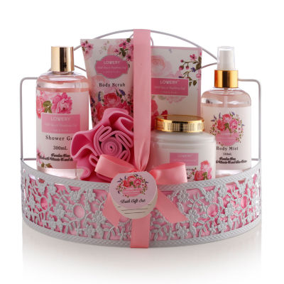 Lovery Wild Rose & Raspberry Leaf Bath Set 8pc Shower Caddy Gift