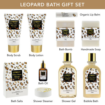 LOVERY™ Honey Almond Home Spa Kit - 21pc Bath And Body Leopard Basket