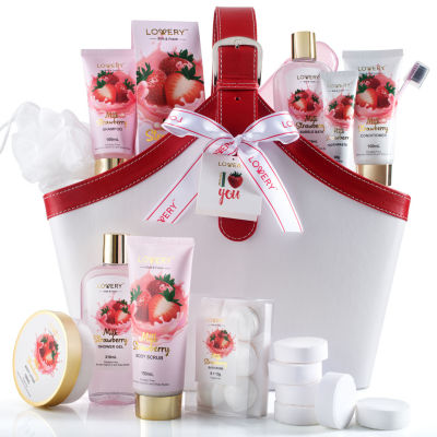 LOVERY™ Strawberry Milk Home Bath Gift Set - 25pc Tote Bag Gift