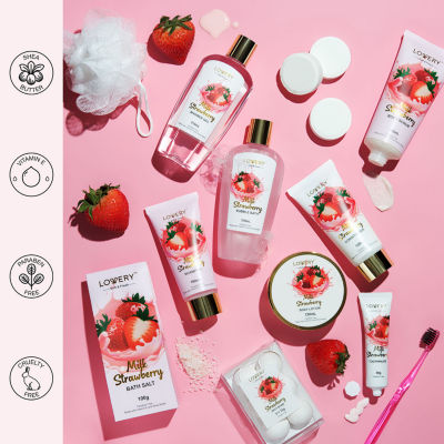 LOVERY™ Strawberry Milk Home Bath Gift Set - 25pc Tote Bag Gift