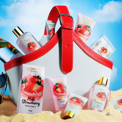 LOVERY™ Strawberry Milk Home Bath Gift Set - 25pc Tote Bag Gift