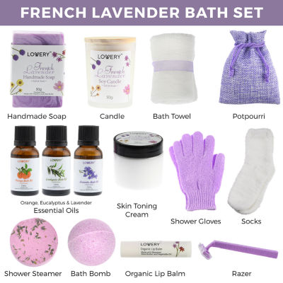LOVERY™ French Lavender Relaxation Gift - 14pc Home Bath And Spa Kit