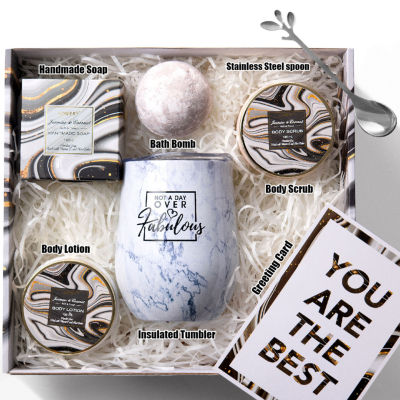 Lovery Coconut Jasmine Marble Spa Kit - 8pc Wine Tumbler Gift Set