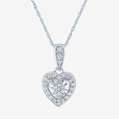 Yes Womens 1/10 CT. T.W. Natural White Diamond Sterling Silver Heart 18 Inch Pendant Necklace