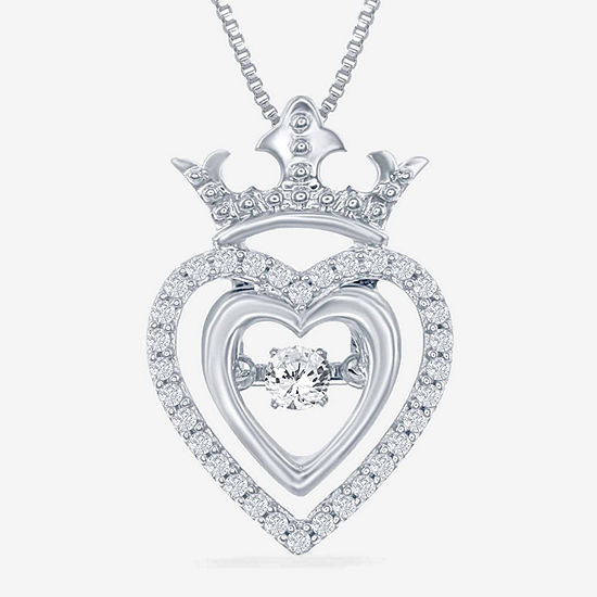 Enchanted Disney Fine Jewelry 1/5 C.T. T.W. Genuine Diamond Silver Heart "Disney Princess" Crown Pendant Necklace
