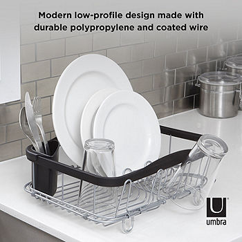 MegaChef 16 Inch Chrome Plated and Plastic Counter Top Drying Dish Rack in  Black