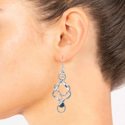 Sparkle Allure Womens Blue Crystal Pure Silver Over Brass Drop Earrings