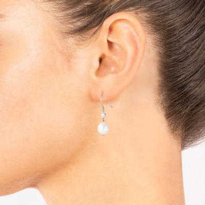 Silver Treasures Cubic Zirconia Cultured Freshwater Pearl Sterling Silver Drop Earrings