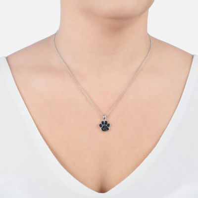 Sparkle Allure Paw Print Womens Black Pure Silver Over Brass 18 Inch Pendant Necklace