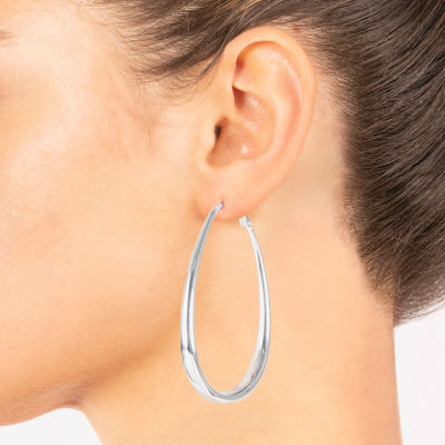 Silver Reflections Pure Silver Over Brass Hoop Earrings