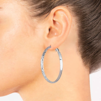 Silver Reflections Pure Silver Over Brass Hoop Earrings