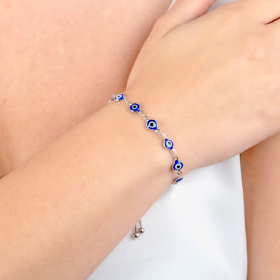 Silver Reflections Guardian Eye Pure Silver Over Brass 10 Inch Link Evil Eye Round Bolo Bracelet